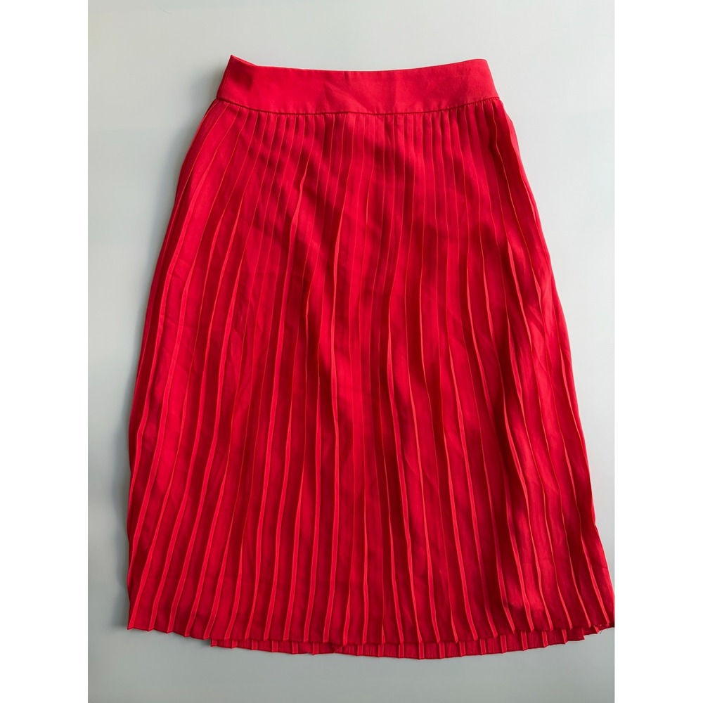 J.Crew Red Pleated Midi Skirt Women Size 00 Accordion Pleat Lined Zipper Back